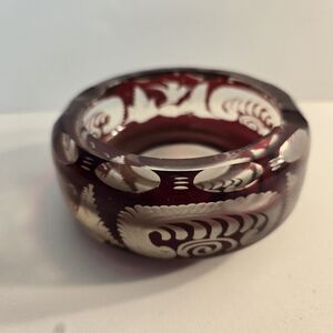 Vintage Egermann Ruby Cut to Clear Glass Ashtray‎ 4 inches